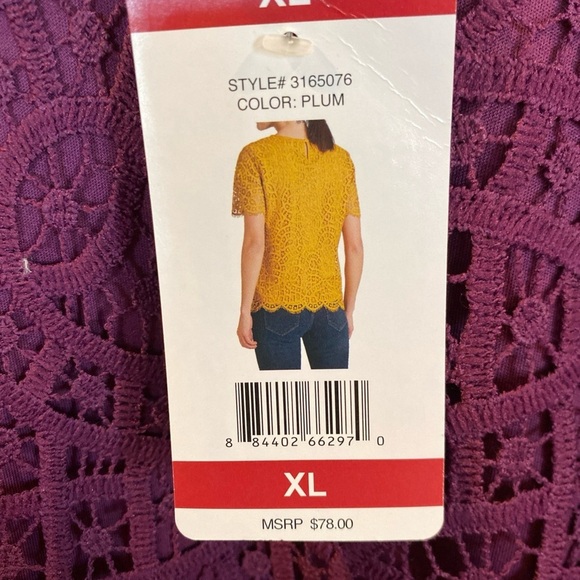 Philosophy Republic Plum Lace Overlay Short Sleeve Top Women’s Size XL - Picture 3 of 5